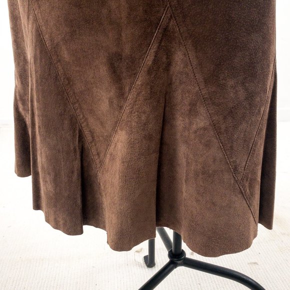 Vintage 90s M Suede Boho Midi Leather Skirt Brown - Picture 2 of 9